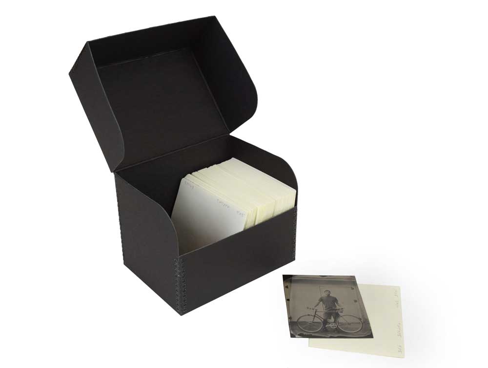 4 x 6 Open End Envelopes storing negatives and prints in an archival hinged lid box