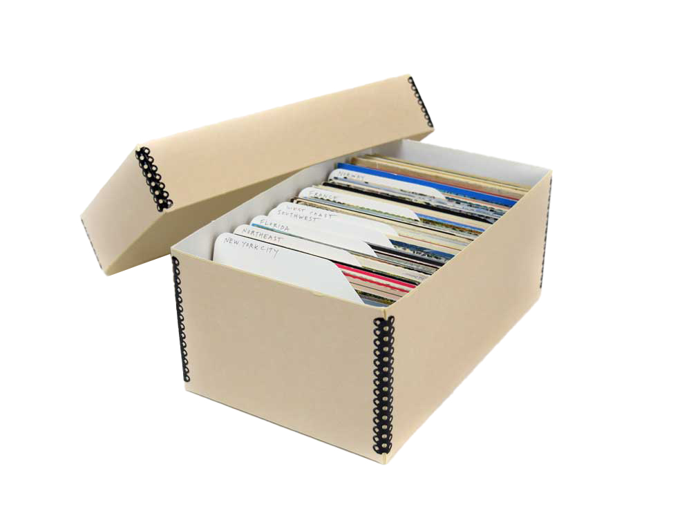 4 x 6 Simple Kit archival photo storage box, available in black, tan, and gray, holding up to 1,050 prints for safe preservation.