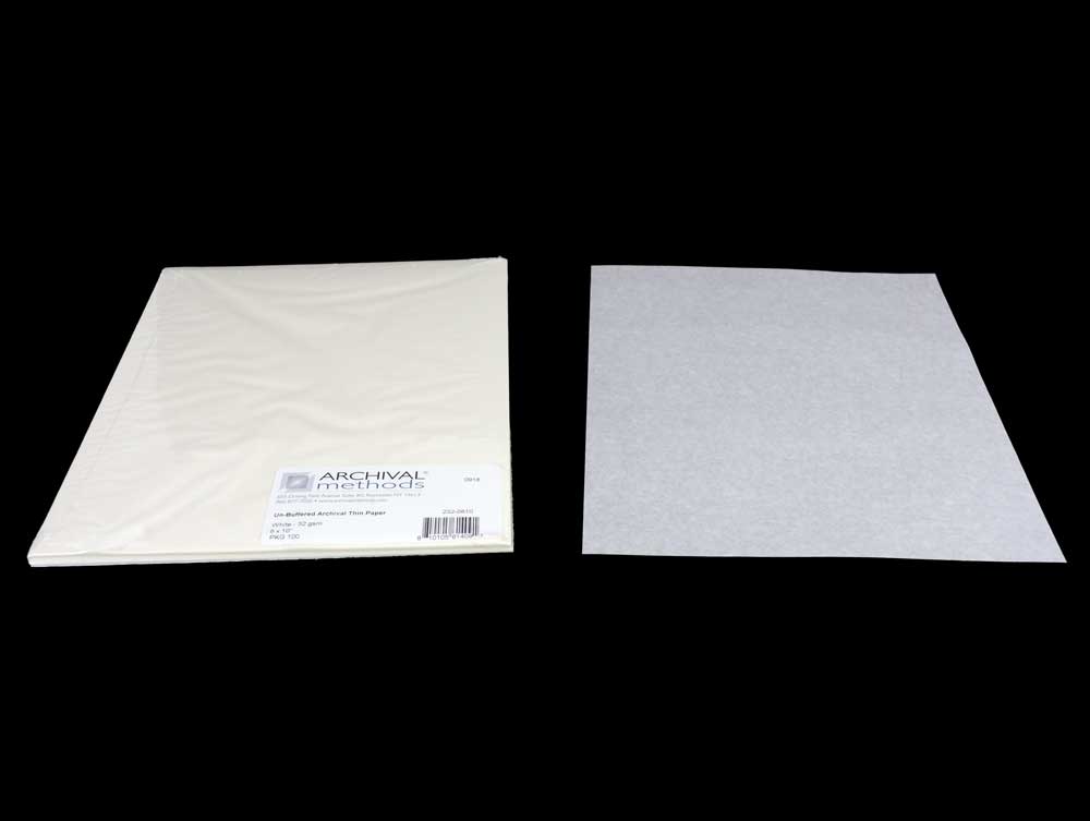 Acid-free Unbuffered Archival Thin Paper is a thin interleaving paper with some transparency