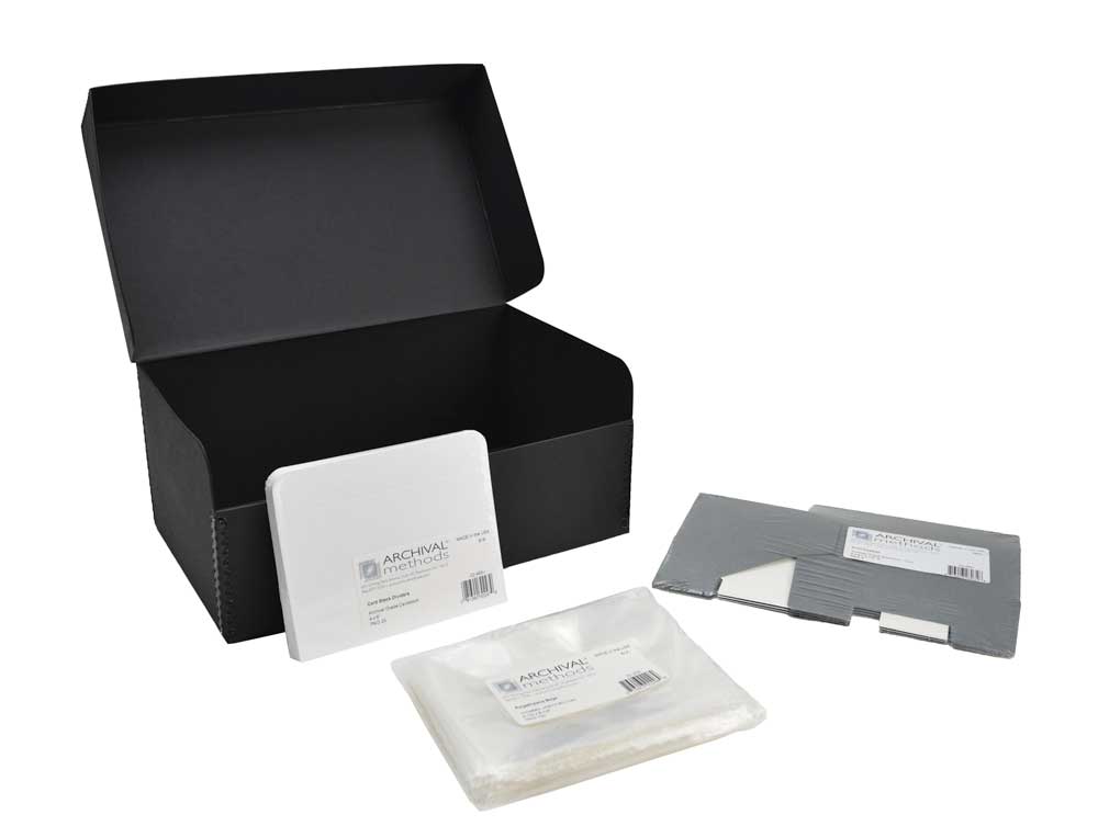 QPO 1202 Kit with a Hinged Lid Box, polyethylene bags, and print organizers for storing up to 1200 prints in archival protection.