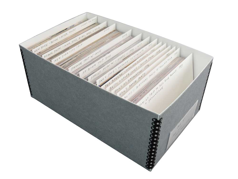 Budget Kit features an archival box, acid-free card stock dividers, and a box label for safely storing 4 x 6 photos