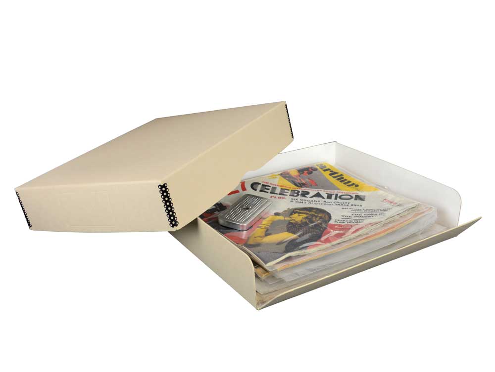 Newspaper and Magazine Storage Kit offers acid-free protection in a buffered box.