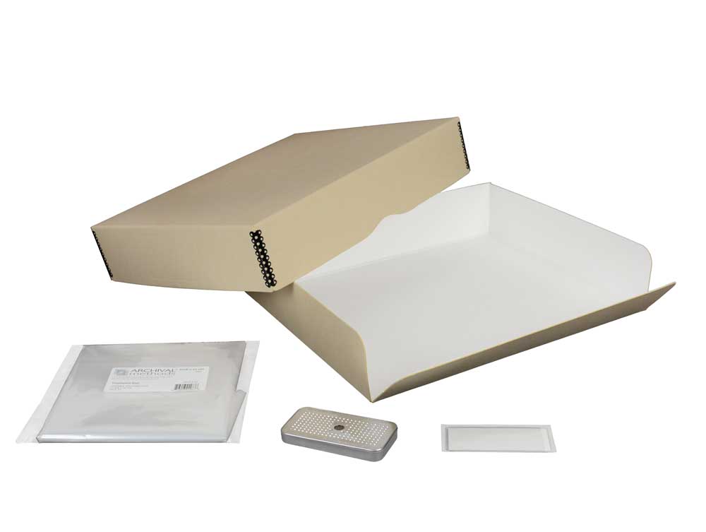 Newspaper and Magazine Storage Kit offers acid-free protection in a buffered box.