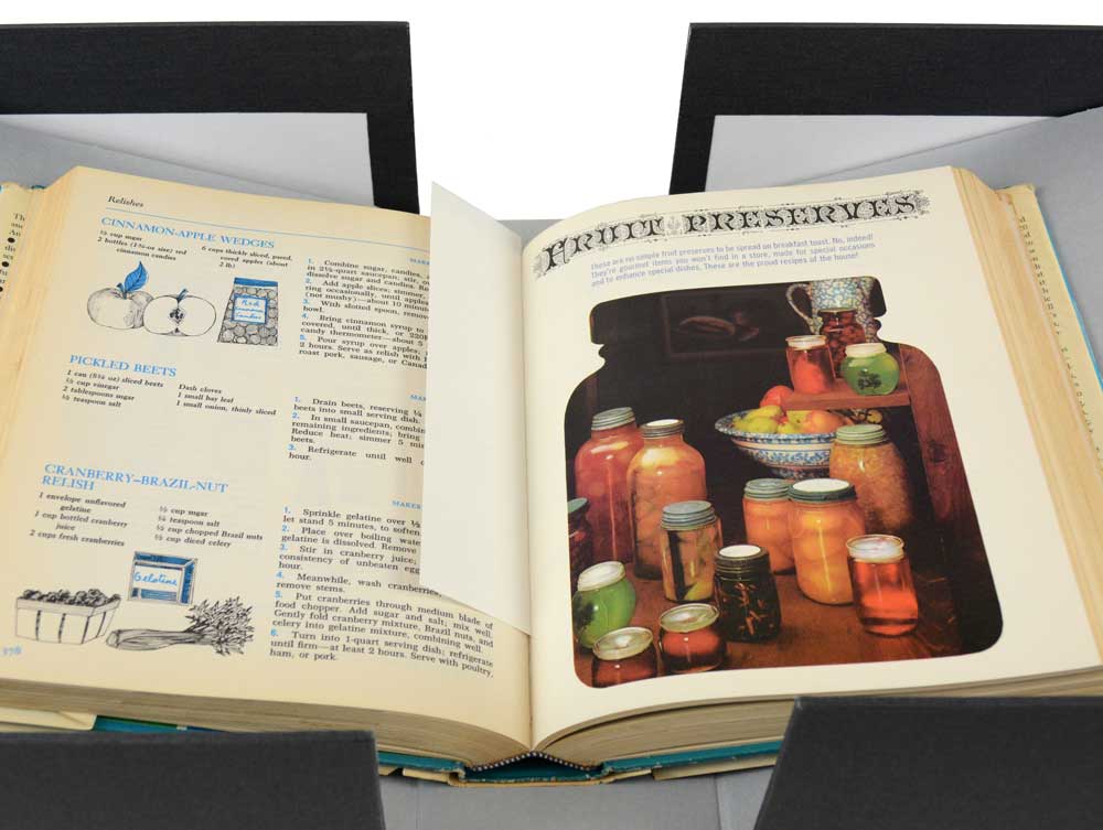 Archival, acid-free paper bookmark in a vintage cookbook.