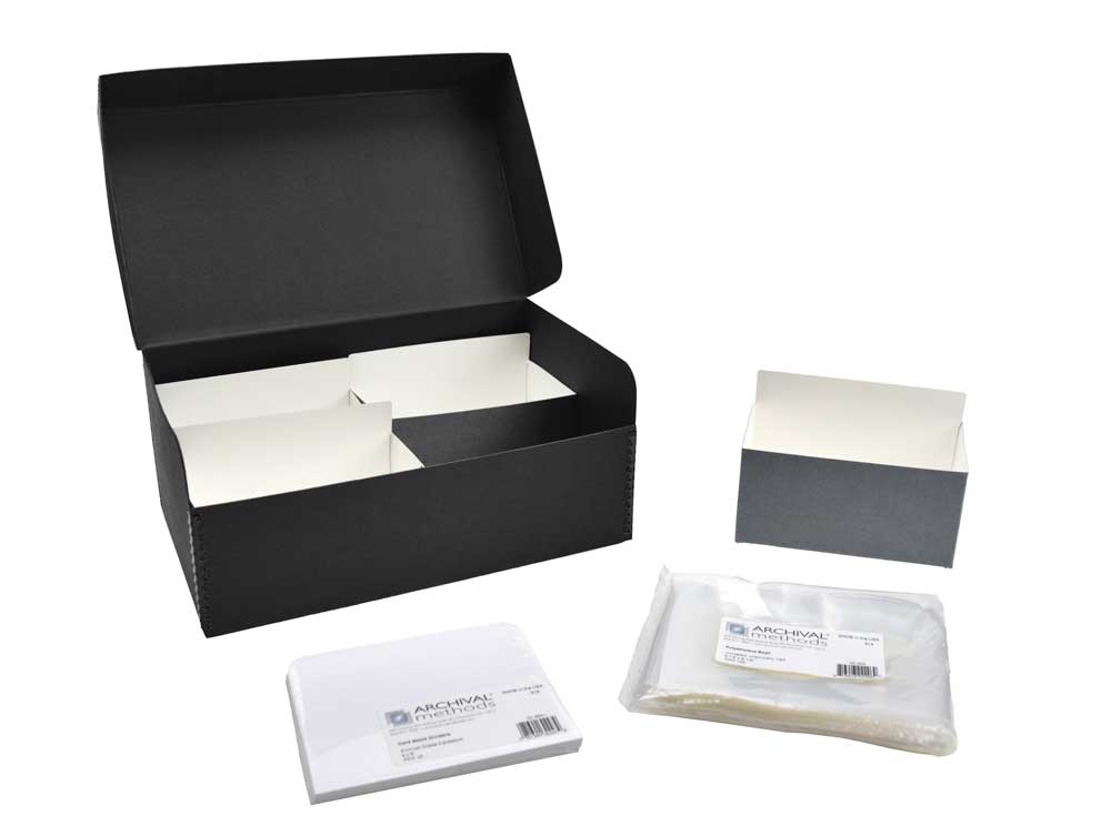 QPO 1202 Kit with a Hinged Lid Box, polyethylene bags, and print organizers for storing up to 1200 prints in archival protection.