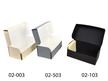 Three archival Hinged Lid Boxes made from acid-free materials, with tops open showing tan, gray, and black options. thumbnail